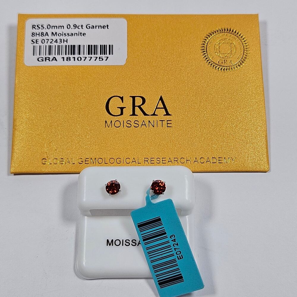 5mm Garnet Red Moissanite Stud Earrings 925 Sterling Silver GRA Certified